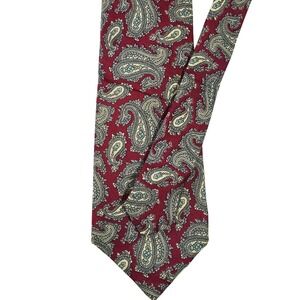 Alan Michaels Silk Tie Burgundy Paisley Hand Block Printed in England Mens 55x3